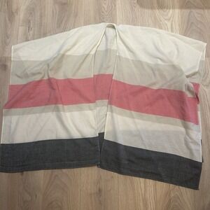 Mersea‎ Women's Cream Pink Stripe Colorblock Wrap Kimono Poncho OS Travel Wrap